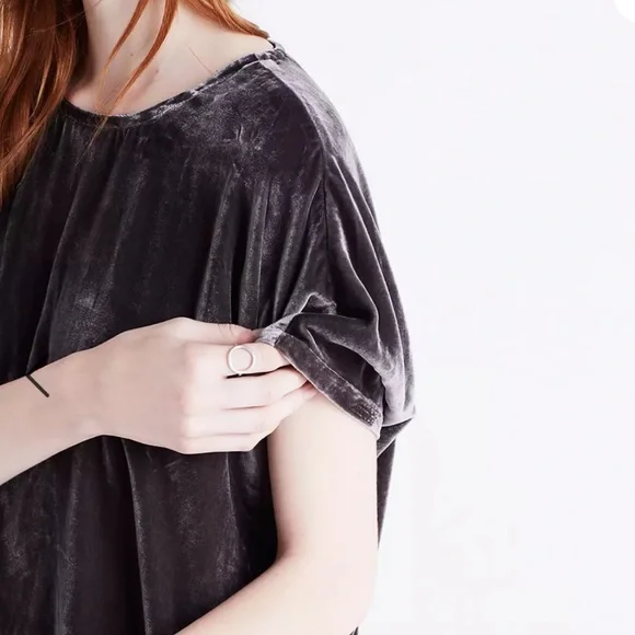 Madewell Gray Velvet Tie Neck Tunic/Dress - Picture 3 of 15